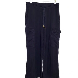 Bailey 44 Sweatpants Women's‎ Sz L Black Fleece Cargo Wide Leg Lounge Pockets